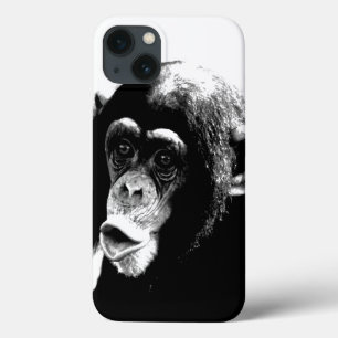 Etui iPhone 13 Chimpanzé noir blanc
