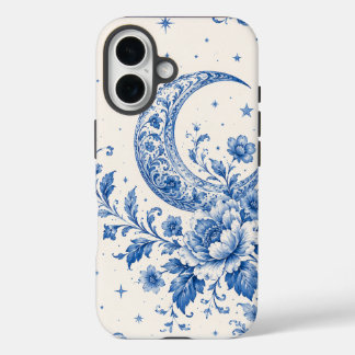 Coque Pour iPhone 16 Chinoiserie Céleste Bleu & Blanc Croissant de Lune