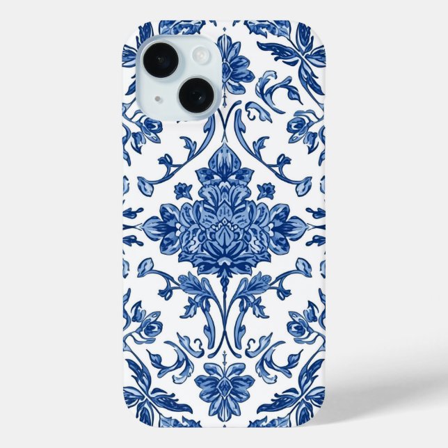 Coques Case-Mate iPhone Chinoiserie Florale Bleue sur Fond Blanc Aquarelle (Verso)