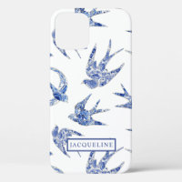 Chinoiserie Oiseaux d'hirondelles bleus et blancs