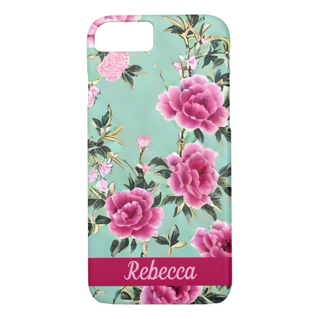 Coques Case-Mate iPhone Chinoiserie rose et verte (Dos)