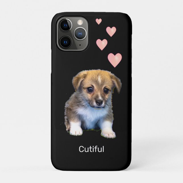 Coques Case-Mate iPhone Chiot Corgi Mignon & Cœurs sur Fond Noir (Dos)