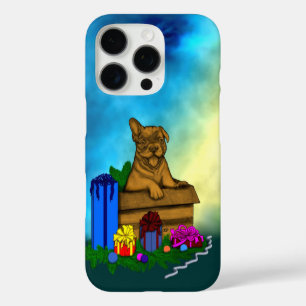 Coque iPhone 16 Pro Chiot dans une boîte, Joyeux Noël