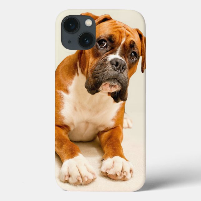 Coques Case-Mate iPhone Chiot de boxeur sur le contexte crème en ivoire (Verso)