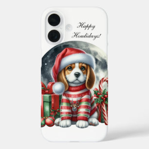 Coque Pour iPhone 16 Chiot de Noël festif personnalisable