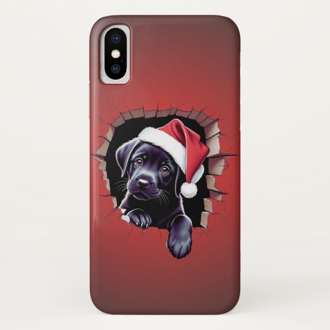 Coques Case-Mate iPhone Chiot du Black Lab en chapeau de Santa Festive (Dos)