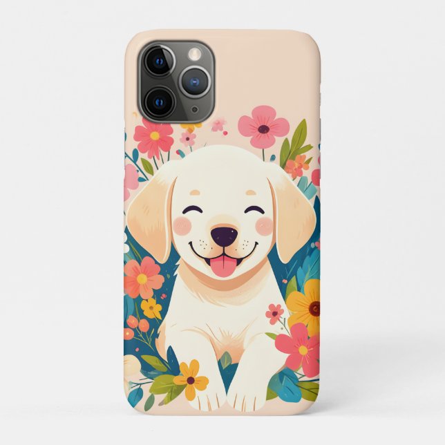 Coques Case-Mate iPhone chiot labrador jaune au milieu des fleurs (Dos)