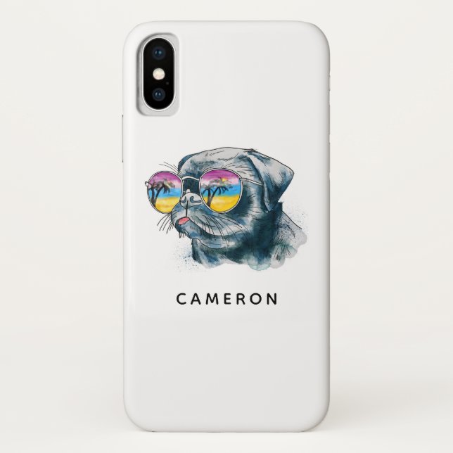 Coques Case-Mate iPhone Chiot Tropical Aquarelle | Ajouter Votre Nom (Dos)