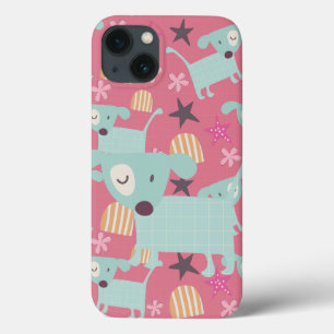 iPhone 13 Case Chiots, étoiles et fleurs