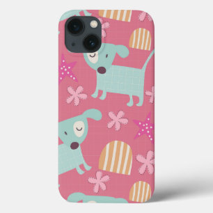 iPhone 13 Case Chiots, étoiles et fleurs