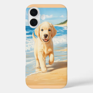 Coque Pour iPhone 16 Chiots Labrador Retriever sur la Plage