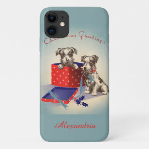 Coque Case-Mate Pour iPhone Chiots mignons, cartes de vœux de Noël vintage