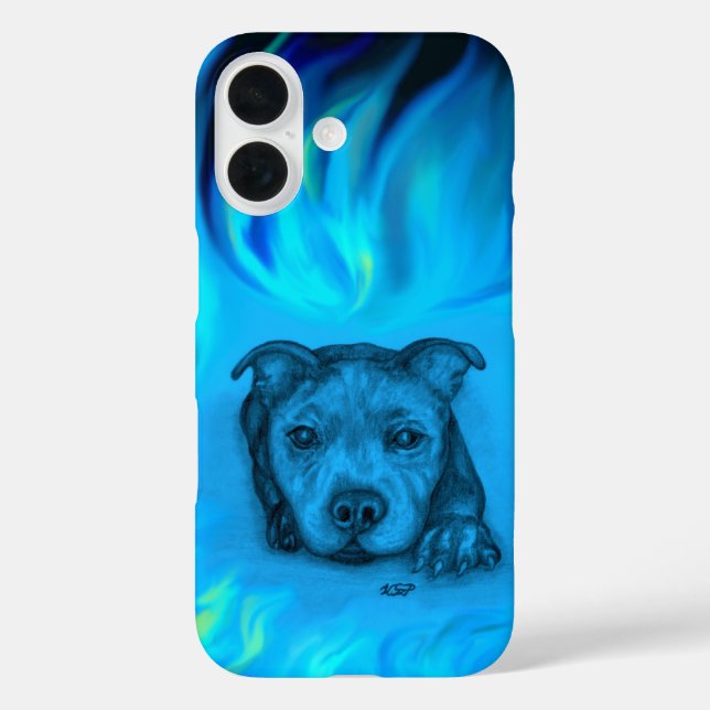 Coques Case-Mate iPhone Chiots Staffy Bleu (Verso)