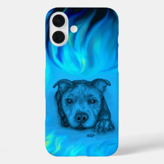Coque Pour iPhone 16 Plus Chiots Staffy Bleu