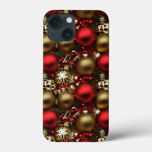 Case-Mate iPhone Case Chocolat Brown et ornements de Noël rouge rubis