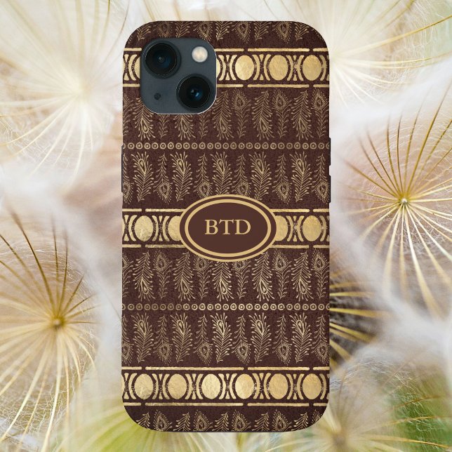 Coques Case-Mate iPhone Chocolat Brown or Bohème Monogramme Abstrait (Créateur téléchargé)