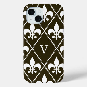 Coque Case-Mate iPhone Chocolat Fleur de Lis avec monogramme