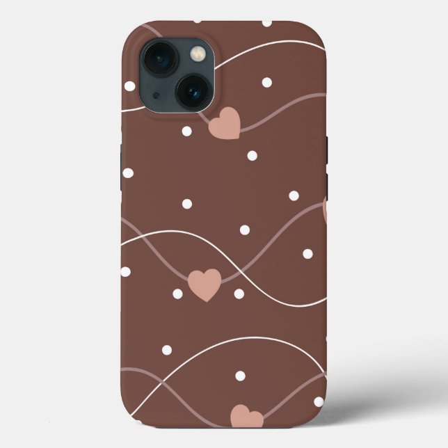 Coques Case-Mate iPhone Chocolate Brown with Pink Hearts (Verso)