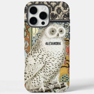 Coque iPhone 16 Pro Max Chouette à neige Vintage personnalisée Art déco Ar