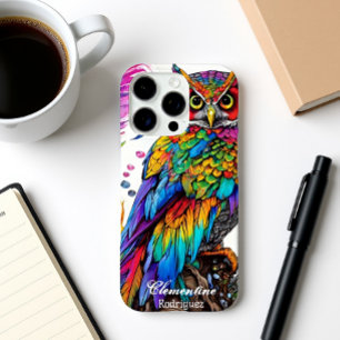 Coque iPhone 16 Pro Chouette arc-en-ciel au milieu des plumes