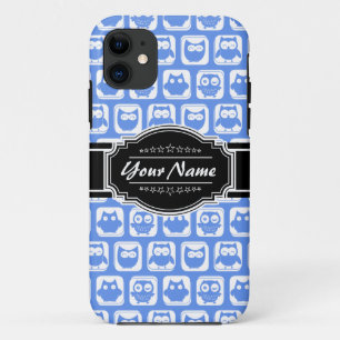 Coque Case-Mate iPhone Chouette bleue Noir Nom personnalisé