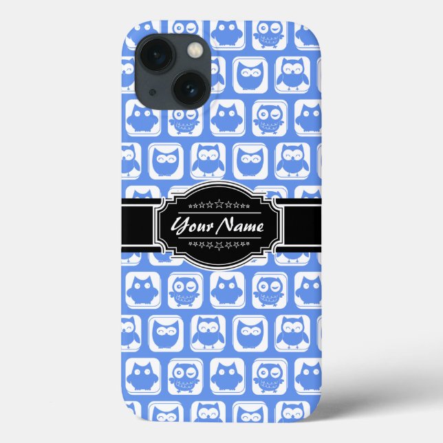 Coques Case-Mate iPhone Chouette bleue Noir Nom personnalisé (Verso)