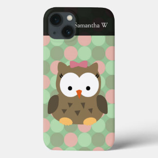 iPhone 13 Case Chouette Brown mignonne avec bow rose