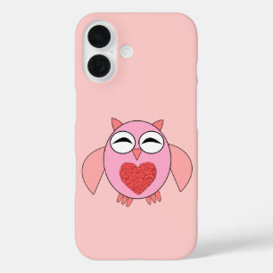 Coque Pour iPhone 16 Chouette cœur d'amour rose