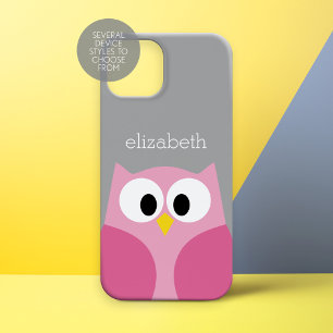 Coque Pour iPhone 15 Chouette de dessin mignonne - Nom personnalisé ros