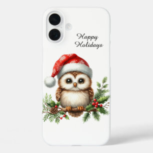 Coque Pour iPhone 16 Plus Chouette de plage de Noël festive personnalisable