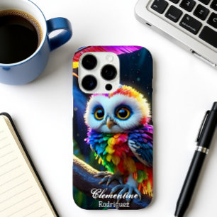 Coque iPhone 16 Pro Chouette des neiges Chouette tropicale arc-en-ciel