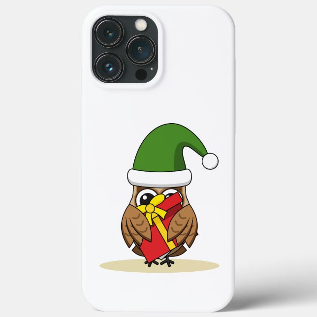 Coques Case-Mate iPhone Chouette elfe de Noël avec présent (Verso)