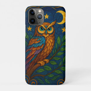 Case-Mate iPhone Case Chouette en vitrail sous la lune et les étoiles