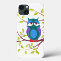 Chouette endormie mignonne sur un dessin d'arbre