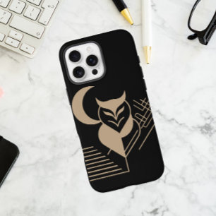 Coque iPhone 16 Pro Max Chouette géométrique avec une lune de croissant