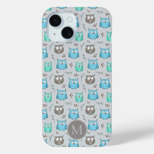 Coque Case-Mate iPhone Chouette gris bleu mou Motif Monogramme
