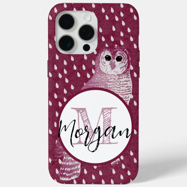 Coques Case-Mate iPhone Chouette monogramme rose Damask Personnalisée (Verso)