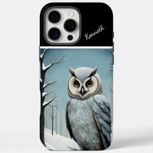 Coque iPhone 16 Pro Max Chouette Neige En Bois D'Hiver