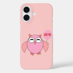 Coque Pour iPhone 16 Chouette rose mignonne je t'aime