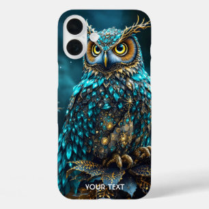 Coque Pour iPhone 16 Plus Chouette Turquoise en laiton Imaginaire