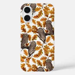 Coque Pour iPhone 16 Chouettes d'automne sur coton blanc