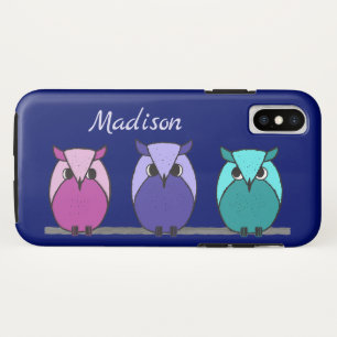 Case-Mate iPhone Case Chouettes de caricatures Turquoises couleur mauve