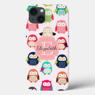iPhone 13 Case Chouettes de litte mignonnes rétro Monogramme