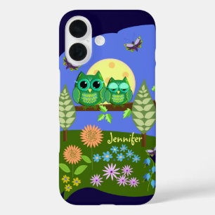 Coque Pour iPhone 16 Chouettes mignonnes en Terrain d'été & Nom personn