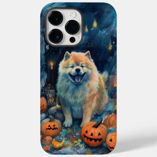 Coques Case-Mate iPhone Chow Chow Halloween avec citrouilles effrayant  (Verso)