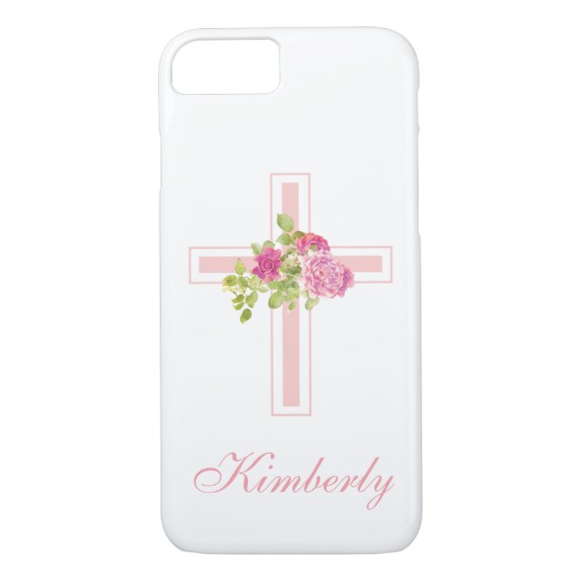 Coques Case-Mate iPhone Chrétien Croix rose Roses Floral Monogramme (Dos)