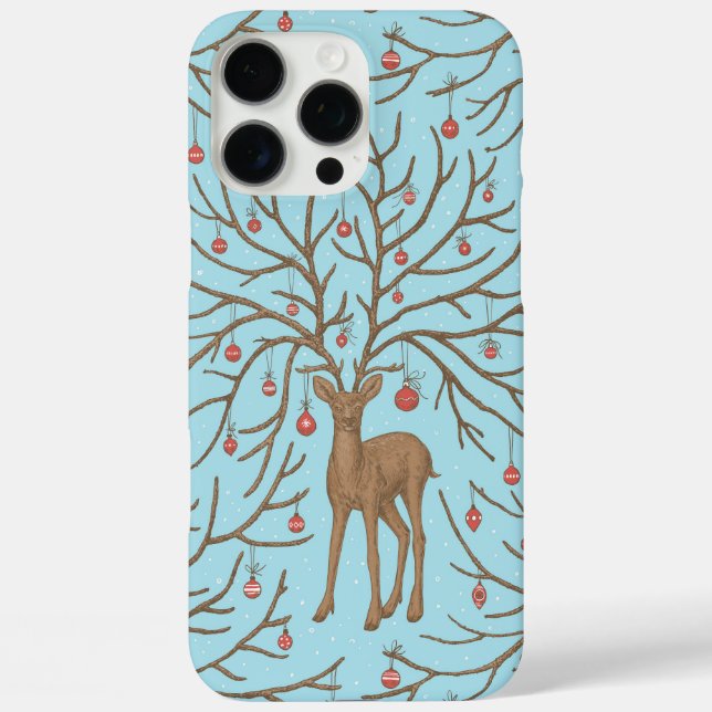 Coques Case-Mate iPhone Christmas deer on blue (Verso)