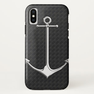 Coque Pour iPhone XS Chrome Ancre en cuir Checkers Mode de vie nautique