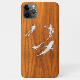 Coque iPhone 11 Pro Max Chrome Comme Plongeur avec Sharks Silhouettes
