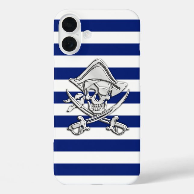 Coques Case-Mate iPhone Chrome Crâne de Pirate sur Rayures Nuit (Verso)